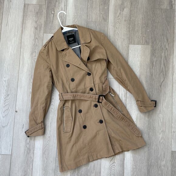 Mango Jackets & Blazers - Mango Basics Cotton Canvas Classic Cotton Trench Coat Tan (small) minimalist